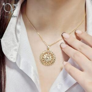 گردنبند نقره مدل فیوژن آبکاری طلایی طرح خورشید