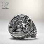 انگشتر نقره مردانه طرح شیروخورشید