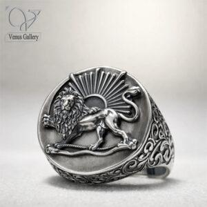 انگشتر نقره مردانه طرح شیروخورشید