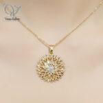گردنبند نقره مدل فیوژن آبکاری طلایی طرح خورشید