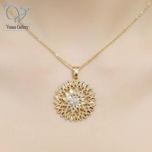 گردنبند نقره مدل فیوژن آبکاری طلایی طرح خورشید