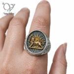 انگشتر نقره مردانه طرح شیروخورشید رکاب رولکسی