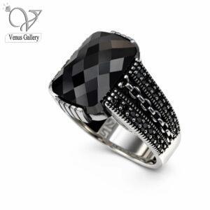 انگشتر نقره مردانه با سنگ اونیکس مشکی