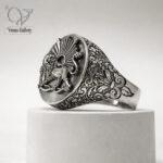 انگشتر نقره مردانه طرح شیروخورشید