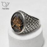 انگشتر نقره مردانه طرح شیروخورشید رکاب رولکسی