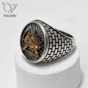 انگشتر نقره مردانه طرح شیروخورشید رکاب رولکسی