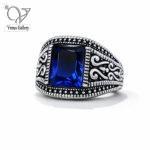 انگشتر نقره مردانه سنگ آبی