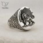 انگشتر نقره مردانه طرح شیروخورشید