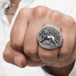 انگشتر نقره مردانه طرح شیروخورشید