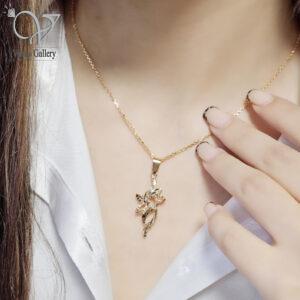 گردنبند نقره مدل فیوژن آبکاری طلایی طرح گل گندم