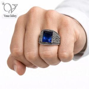 انگشتر نقره مردانه سنگ آبی