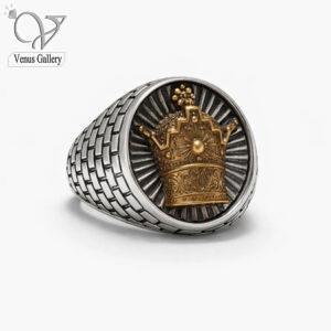 انگشتر نقره مردانه طرح تاج رکاب رولکسی