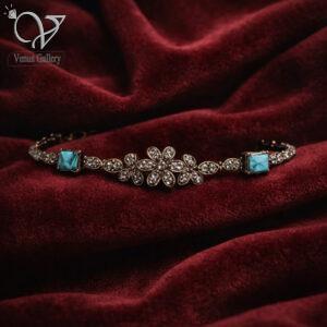 دستبند نقره نگین مارکازیت طرح گل