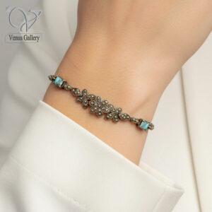 دستبند نقره نگین مارکازیت طرح گل