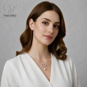گردنبند نقره 925 طرح قلب و ستاره مرواریدی